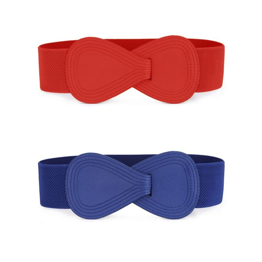 2Pcs Plus Size Elastic Belt Interlock 8-Shaped Buckle Stretch Waistband Belts